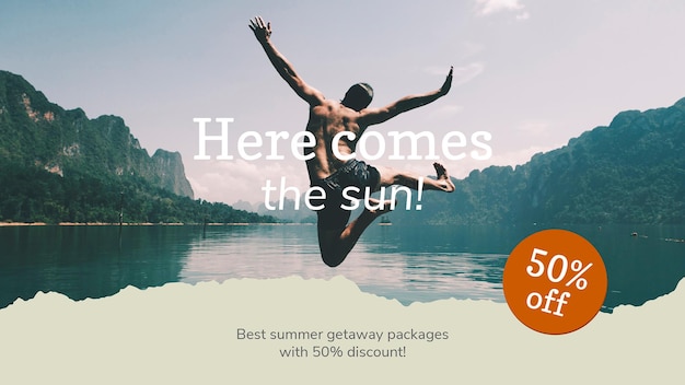 Vector gratuito plantilla de banner de agencia de viajes anuncio promocional adjunto con foto