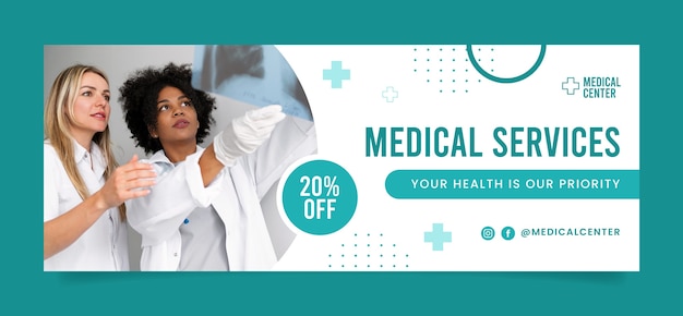 Vector gratuito plantilla de banner de centro médico de diseño plano