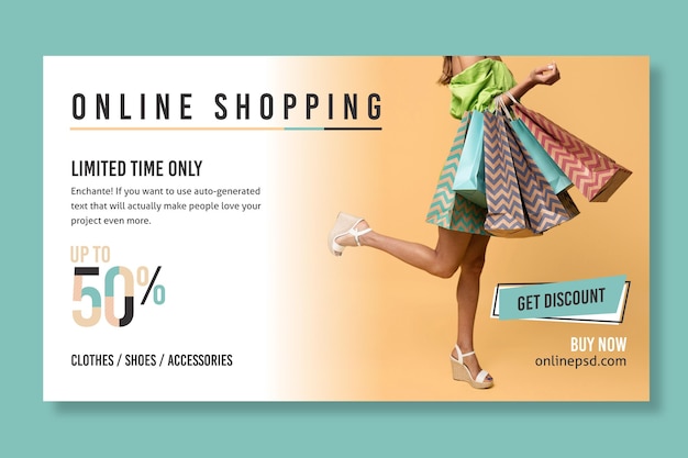 Vector gratuito plantilla de banner de compras online con foto