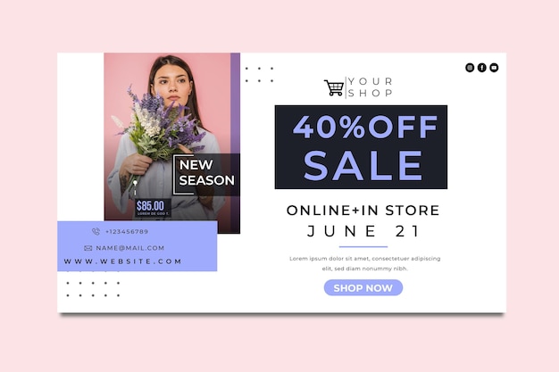 Vector gratuito plantilla de banner de compras y ventas en línea