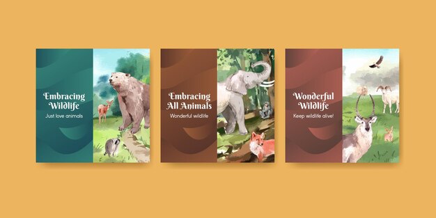 Plantilla de banner con concepto del día mundial de los animales en estilo acuarela