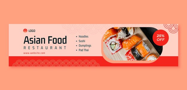 Plantilla de banner de contracción de comida asiática de diseño plano