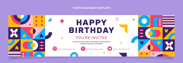Plantilla de banner de contracción de cumpleaños de mosaico de diseño plano
