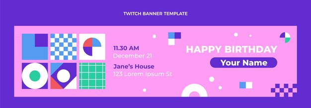 Plantilla de banner de contracción de cumpleaños de mosaico de diseño plano