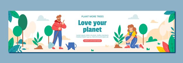 Plantilla de banner de contracción de ecología plana y conservación del medio ambiente