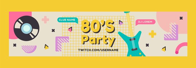 Plantilla de banner de contracción de fiesta de los años 80 de diseño plano