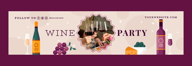 Plantilla de banner de contracción de fiesta de vino de diseño plano