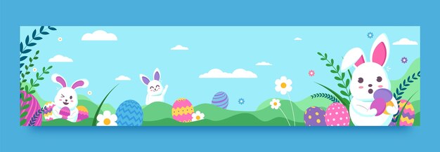 Vector gratuito plantilla de banner de contracción plana para celebración de pascua