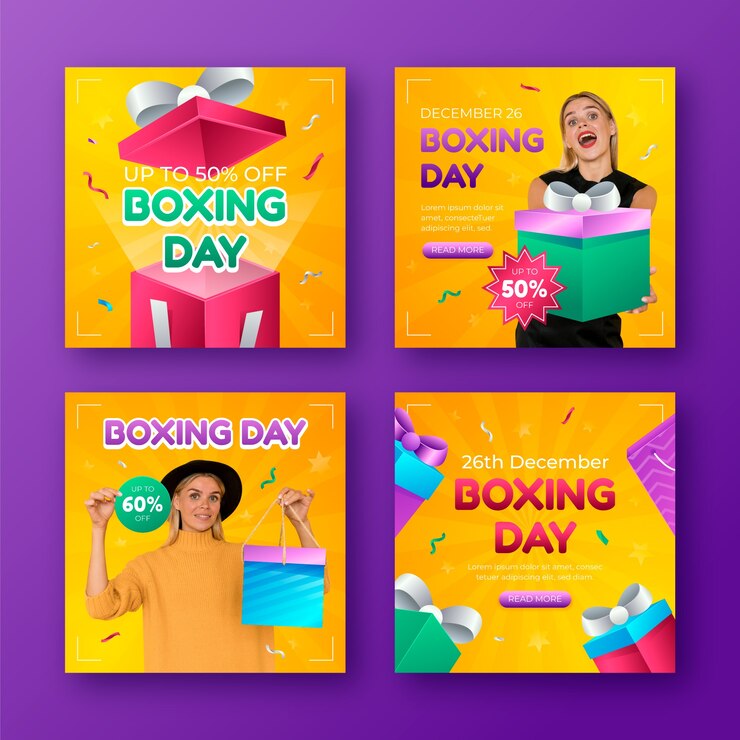 Vector gratuito plantilla de banner cuadrado degradado para compras y ventas del día del boxeo