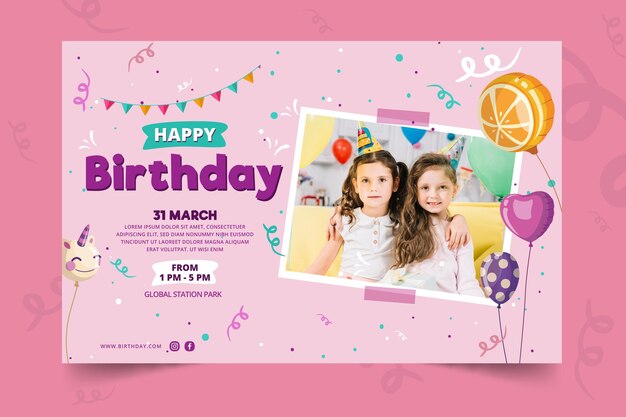 Plantilla de banner de cumpleaños para niños
