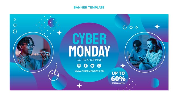Plantilla de banner degradado de cyber monday