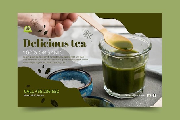 Vector gratuito plantilla de banner de delicioso té matcha