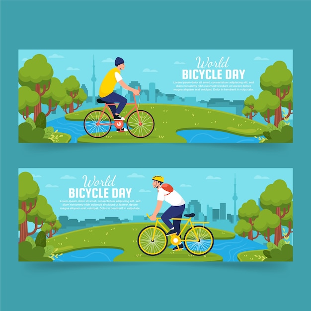 Vector gratuito plantilla de banner del día mundial de la bicicleta plana