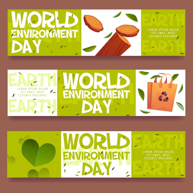Vector gratuito plantilla de banner de día mundial del medio ambiente de dibujos animados
