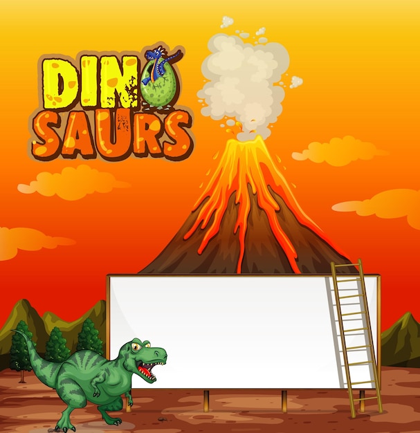Una plantilla de banner de dinosaurio en la escena de la naturaleza.