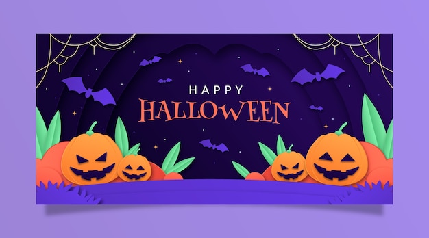 Vector gratuito plantilla de banner de estilo de papel para celebración de halloween