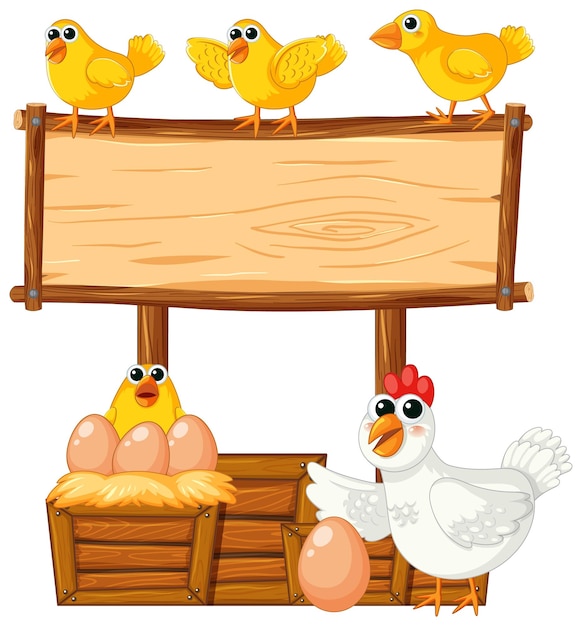 Vector gratuito plantilla de banner - gallina y pollito en marco de madera