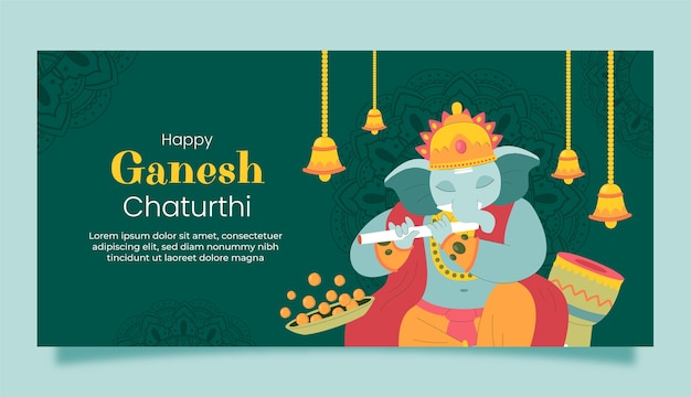 Plantilla de banner de ganesh chaturthi dibujado a mano con elefante