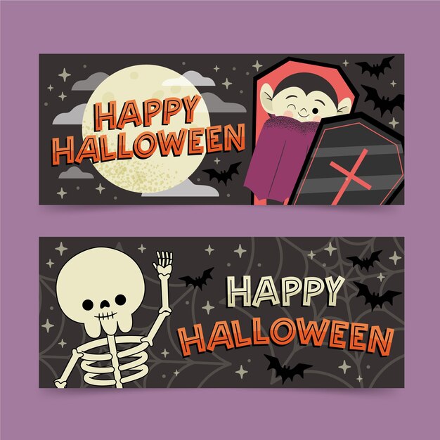 Plantilla de banner de halloween dibujado a mano