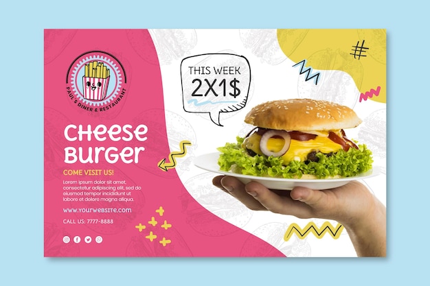 Plantilla de banner de hamburguesa con queso de comida americana