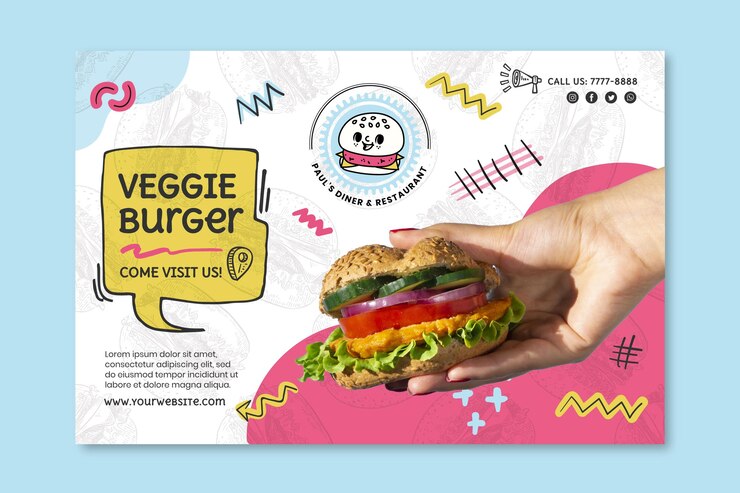 Vector gratuito plantilla de banner de hamburguesa vegetariana de comida americana