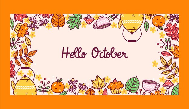 Plantilla de banner de hola octubre dibujada a mano para la celebración de otoño