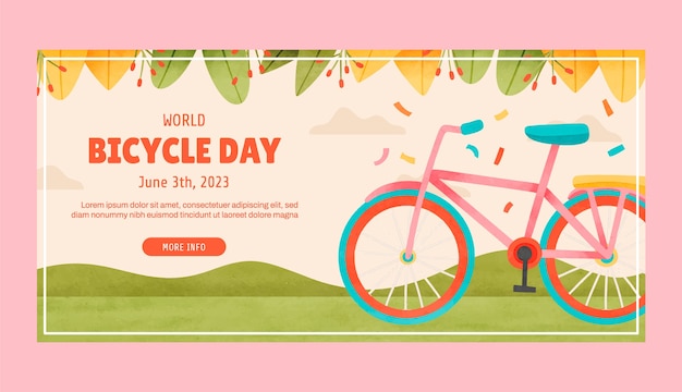 Plantilla de banner horizontal de acuarela para la celebración del día mundial de la bicicleta