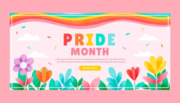 Plantilla de banner horizontal de acuarela para la celebración del mes del orgullo