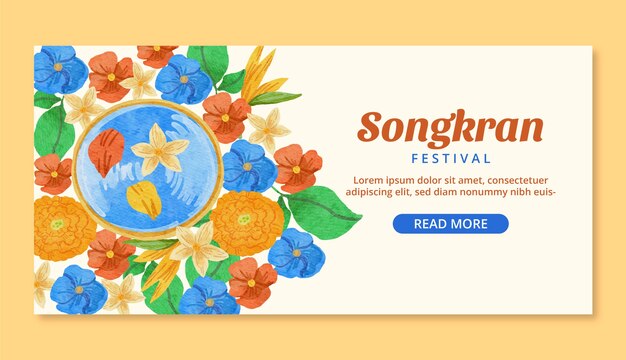 Plantilla de banner horizontal de acuarela songkran