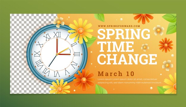 plantilla de banner horizontal hacia adelante con gradiente de hora de primavera.