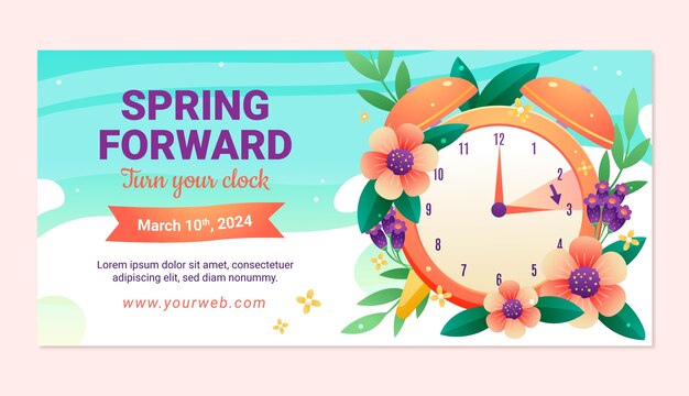 plantilla de banner horizontal hacia adelante con gradiente de hora de primavera.