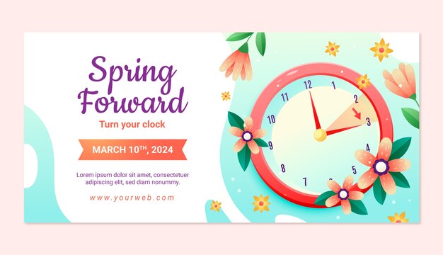 plantilla de banner horizontal hacia adelante con gradiente de hora de primavera.