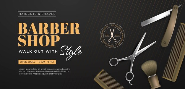 Plantilla de banner horizontal de barbería realista