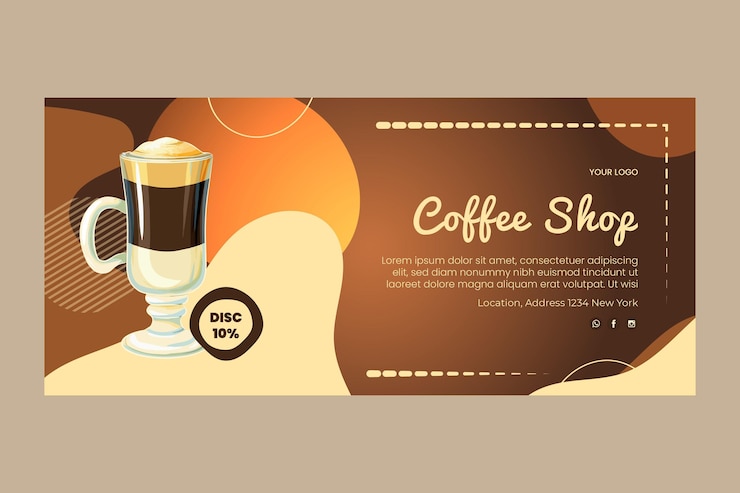 Vector gratuito plantilla de banner horizontal de cafetería