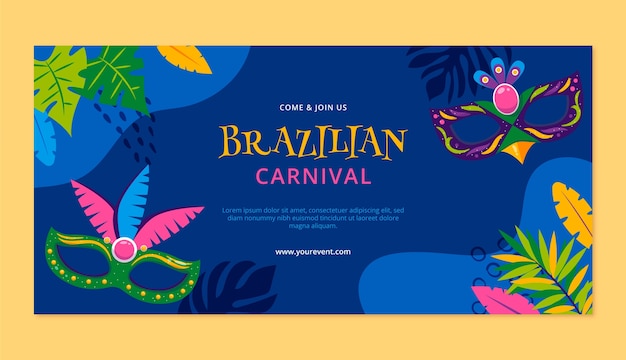 Plantilla de banner horizontal de carnaval brasileño dibujado a mano