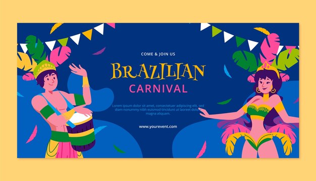 Plantilla de banner horizontal de carnaval brasileño dibujado a mano