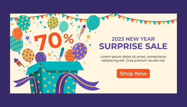Plantilla de banner horizontal de celebración de año nuevo 2023