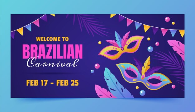 Plantilla de banner horizontal de celebración de carnaval brasileño degradado