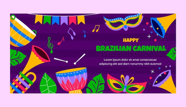 Vector gratuito plantilla de banner horizontal de celebración de carnaval brasileño plano
