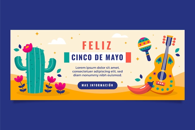 Plantilla de banner horizontal para la celebración del cinco de mayo