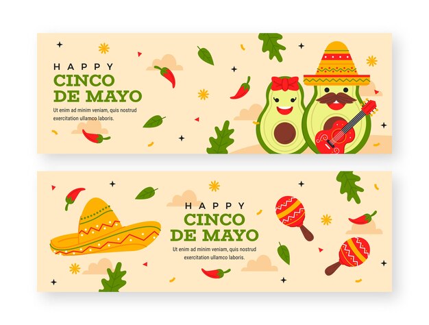 Plantilla de banner horizontal para la celebración del cinco de mayo