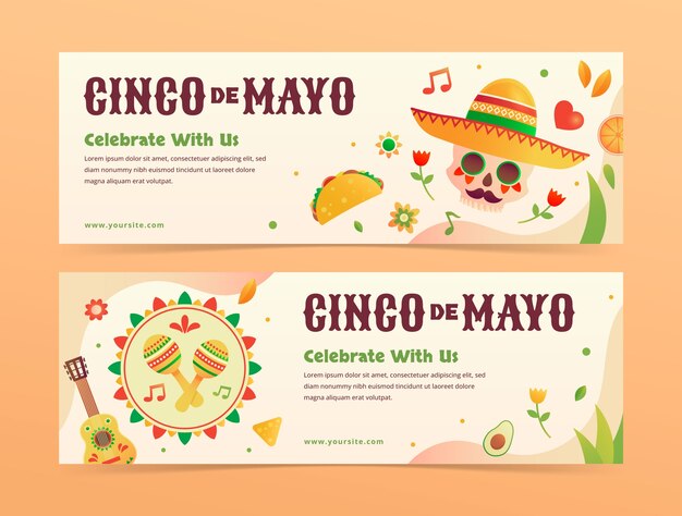 Plantilla de banner horizontal para la celebración del cinco de mayo