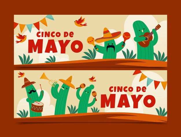 Plantilla de banner horizontal para la celebración del cinco de mayo