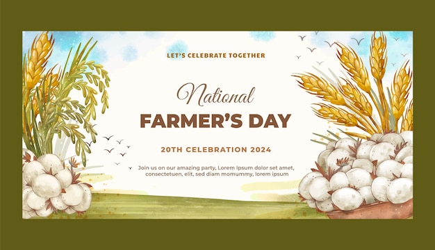 Vector gratuito plantilla de banner horizontal de celebración del día del agricultor de acuarela