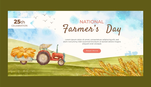 Vector gratuito plantilla de banner horizontal de celebración del día del agricultor de acuarela