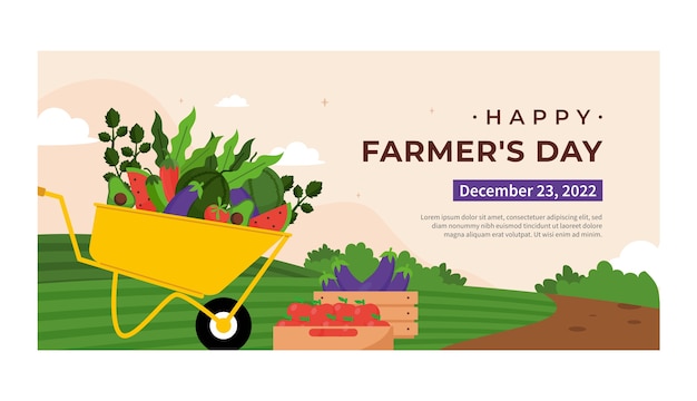 Vector gratuito plantilla de banner horizontal de celebración del día del agricultor plano