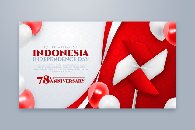 Plantilla de banner horizontal para la celebración del día de la independencia de indonesia