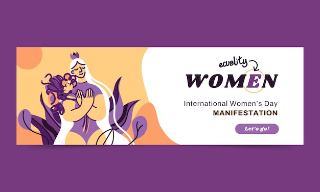 Vector gratuito plantilla de banner horizontal de celebración del día de la mujer plana