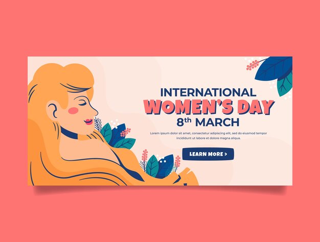 Plantilla de banner horizontal de celebración del día de la mujer plana