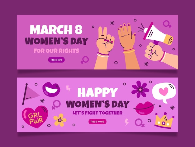 Vector gratuito plantilla de banner horizontal de celebración del día de la mujer plana